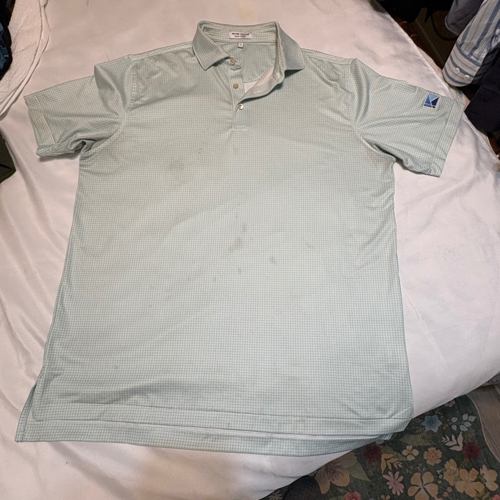 Peter Millar Summer Comfort Polo Shirt Mens Large Green Geometric Kimbell Logo